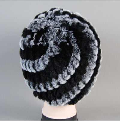 Real Rex Rabbit Winter Fur Hat For Women Russian Real Fur Knitted Cap