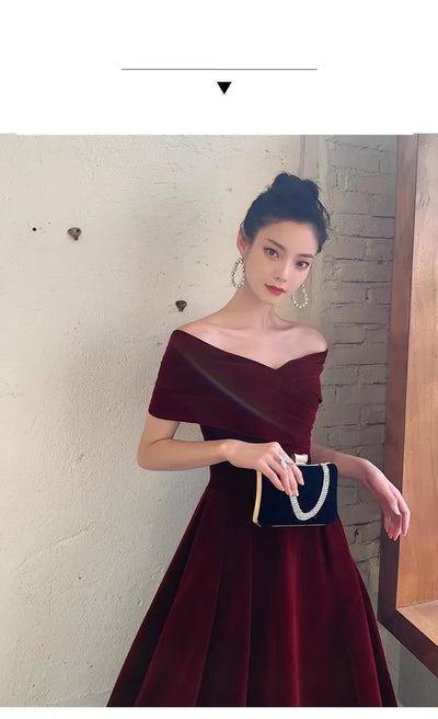 Chic Black Soft Velvet Evening Party Wedding Dresses for Women Off Shoulder Maxi Clothes