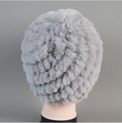 Real Rex Rabbit Winter Fur Hat For Women Russian Real Fur Knitted Cap
