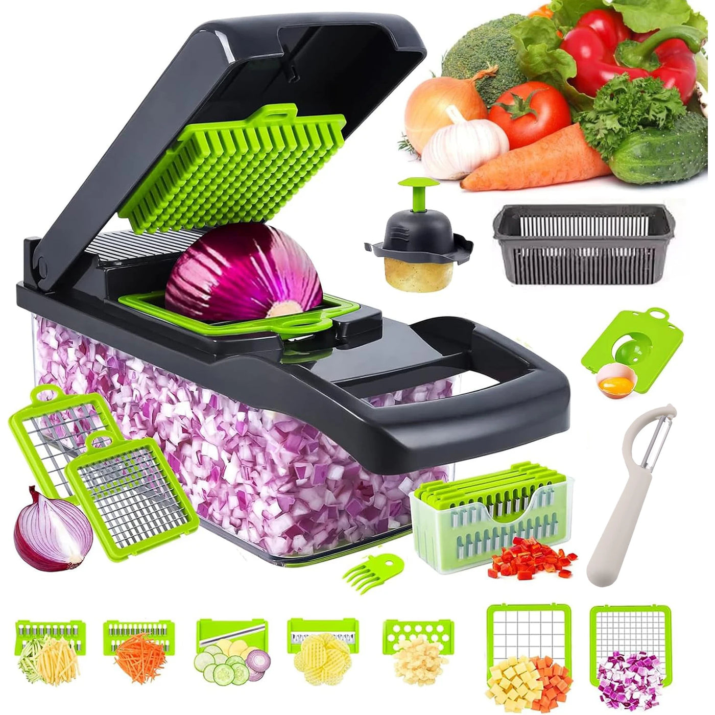 Kitchen chopper-type slicer, multifunctional food chopper, 16 x 1 professional