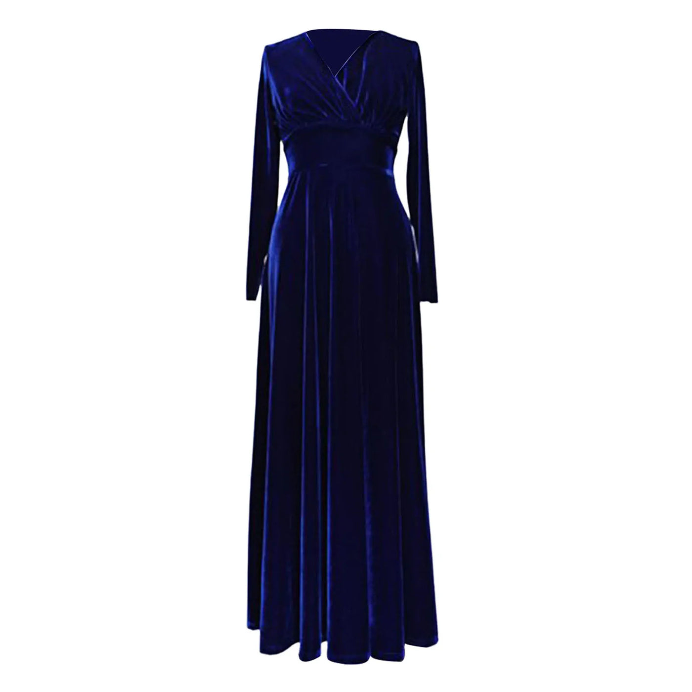 Long Sleeve V Neck Pleated Velvet Banquet Party Maxi Dress Party Wedding