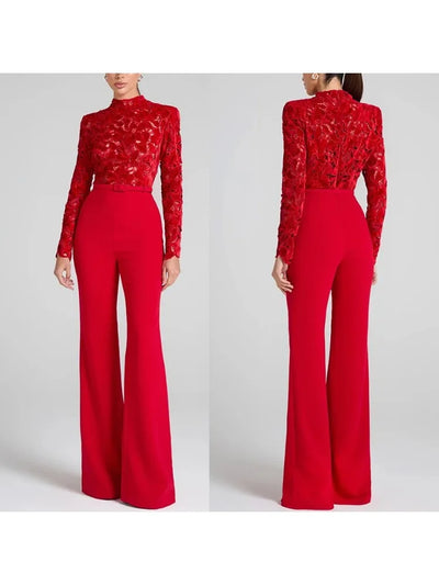 Long sleeved waistband jumpsuit flared pants| INS casual loose party jumpsuit