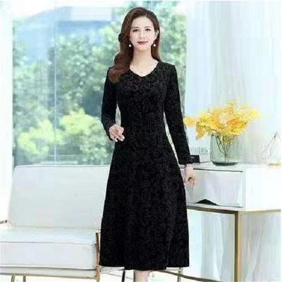 Maxi Dress Ankle-Length Women Dress  Pure Color Velvet Dress Dressing Up