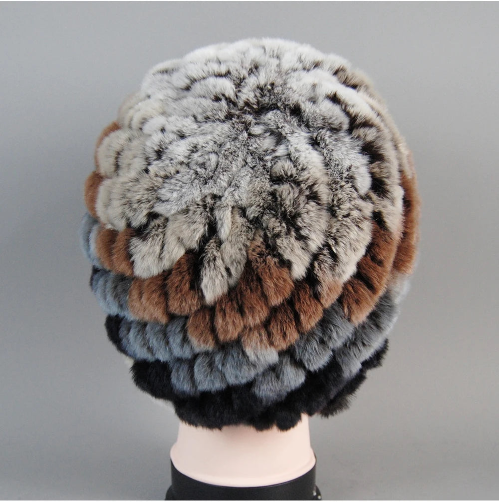 Real Rex Rabbit Winter Fur Hat For Women Russian Real Fur Knitted Cap