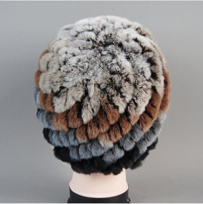 Real Rex Rabbit Winter Fur Hat For Women Russian Real Fur Knitted Cap