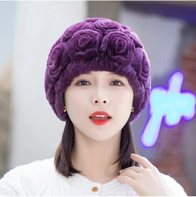 Winter Fur Hat Scarf Sets Natural Warm Real Rex Rabbit Fur