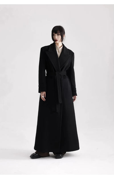 Winter Luxury Extra Long Black Warm Soft Wool & blends Coat for Women