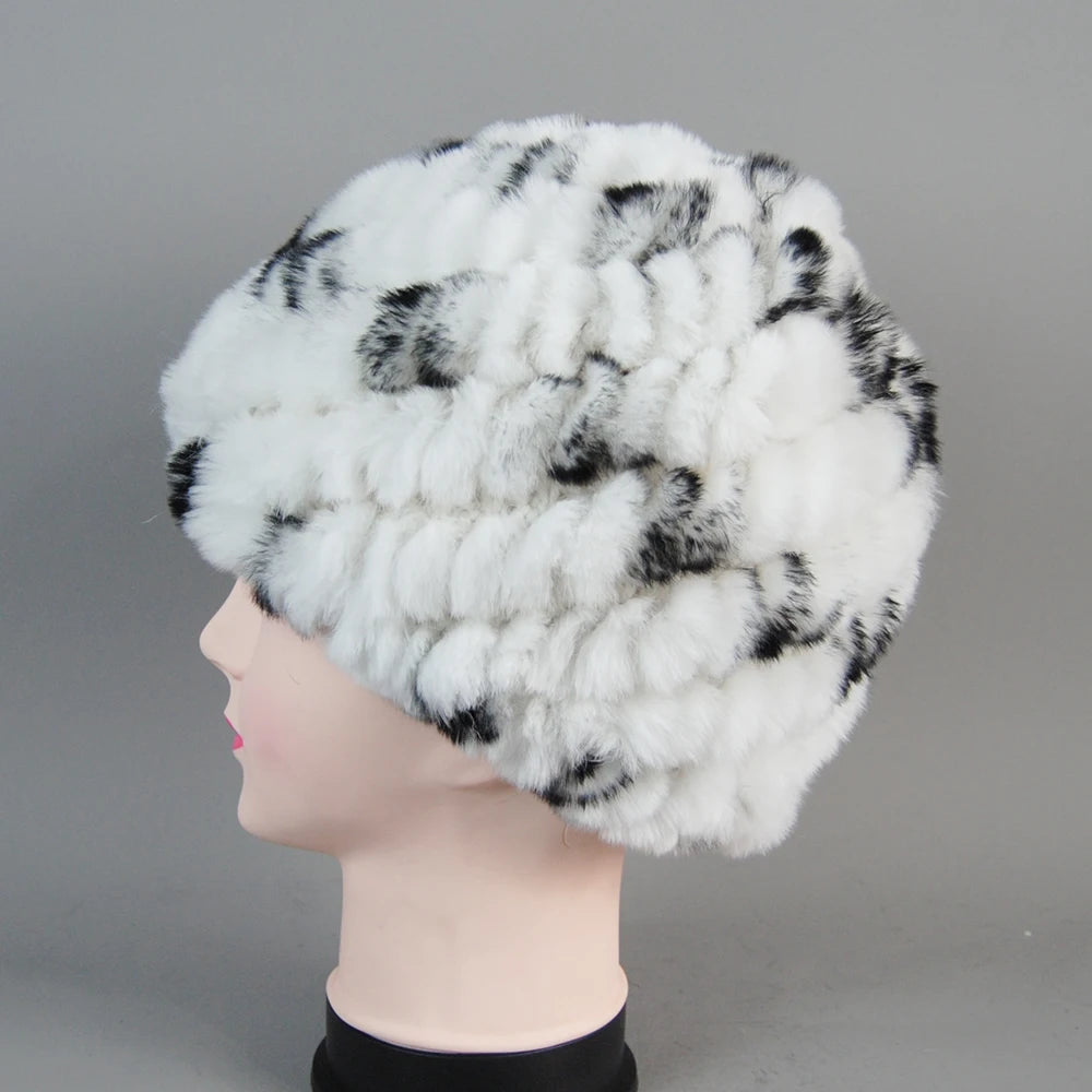 Real Rex Rabbit Winter Fur Hat For Women Russian Real Fur Knitted Cap