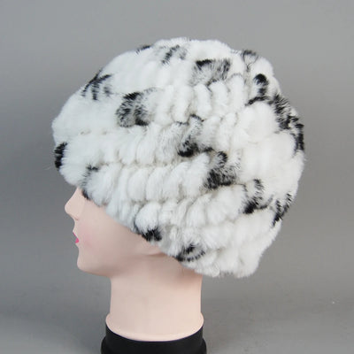 Real Rex Rabbit Winter Fur Hat For Women Russian Real Fur Knitted Cap