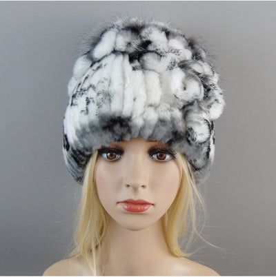 Luxury Women Fur Hat For Winter Handmade Natural Rex Rabbit Fox .