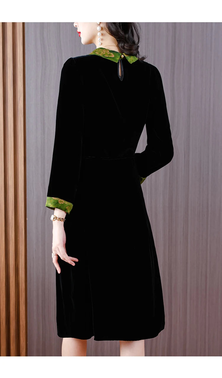 Winter Luxury Velvet Formal Elegant Party Dress Women Korean Vintage