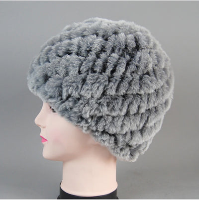 Real Rex Rabbit Winter Fur Hat For Women Russian Real Fur Knitted Cap