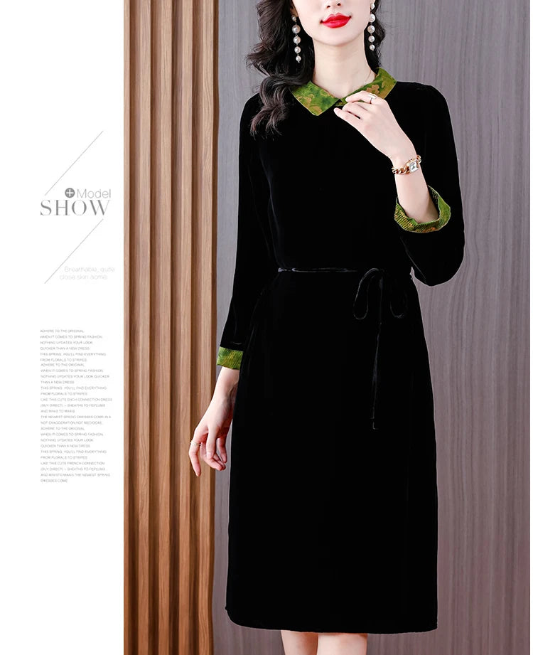 Winter Luxury Velvet Formal Elegant Party Dress Women Korean Vintage