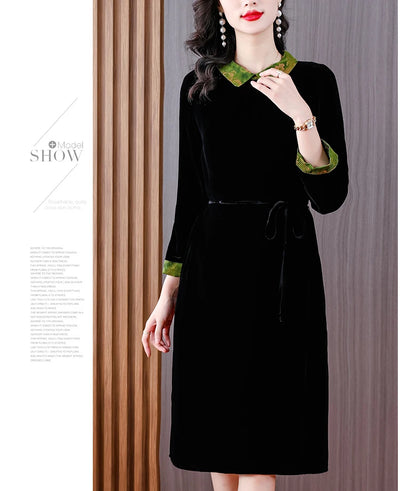 Winter Luxury Velvet Formal Elegant Party Dress Women Korean Vintage