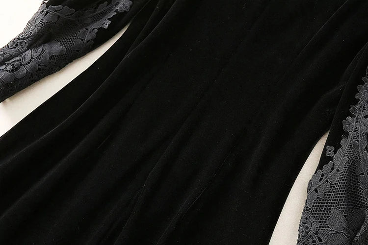 MARYYIMEI Fashion design Women's Dress Lace Splicing Long-Sleeved Beading Pretty Slim-Fit Hip Wrap Elegant Velvet Dresses