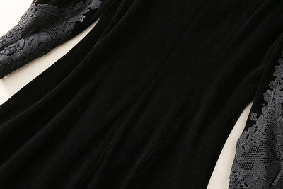 MARYYIMEI Fashion design Women's Dress Lace Splicing Long-Sleeved Beading Pretty Slim-Fit Hip Wrap Elegant Velvet Dresses