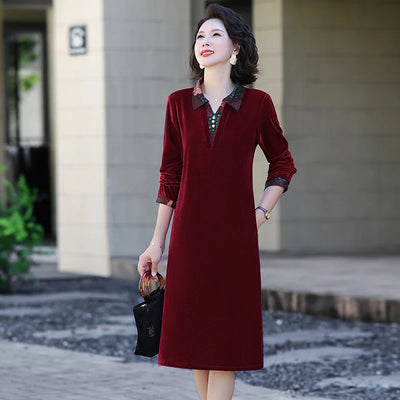 Velvet Midi Dress Women's Velvet Full Sleeve Knee-length Regular Shirt