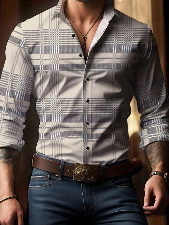 Men's Solid Color Long Sleeve Shirt Breathable 3d Print
