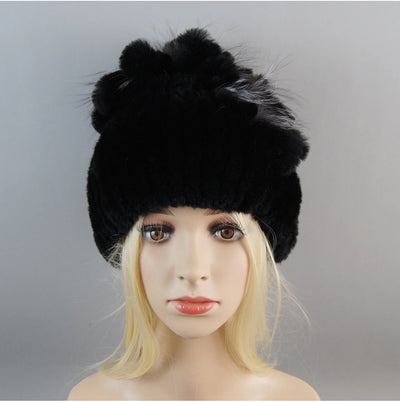 Luxury Women Fur Hat For Winter Handmade Natural Rex Rabbit Fox .