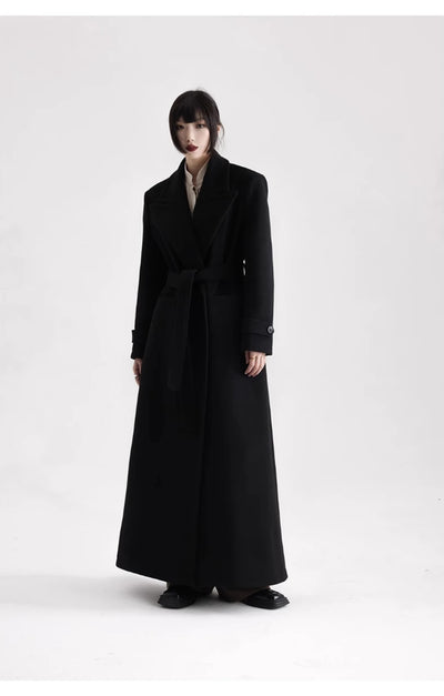 Winter Luxury Extra Long Black Warm Soft Wool & blends Coat for Women