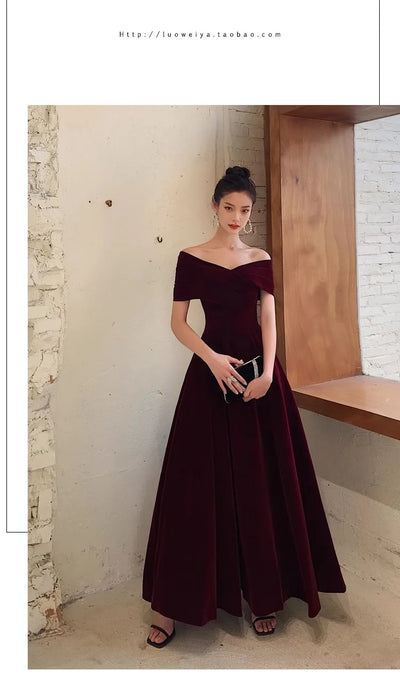 Chic Black Soft Velvet Evening Party Wedding Dresses for Women Off Shoulder Maxi Clothes