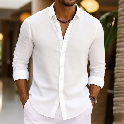Men's Linen Shirt Summer Beachwear Button Solid Color Cotton Linen