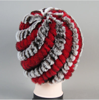 Real Rex Rabbit Winter Fur Hat For Women Russian Real Fur Knitted Cap