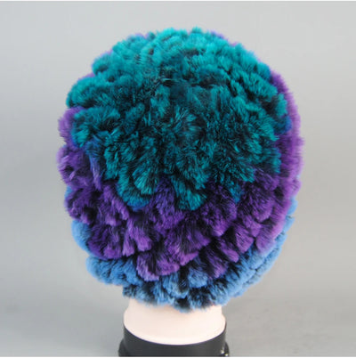 Real Rex Rabbit Winter Fur Hat For Women Russian Real Fur Knitted Cap