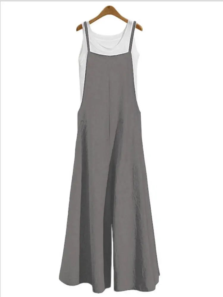 Sleeveless Jumpsuit Solid Color Wide Leg Casual Loose Cotton Linen