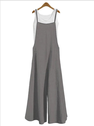 Sleeveless Jumpsuit Solid Color Wide Leg Casual Loose Cotton Linen