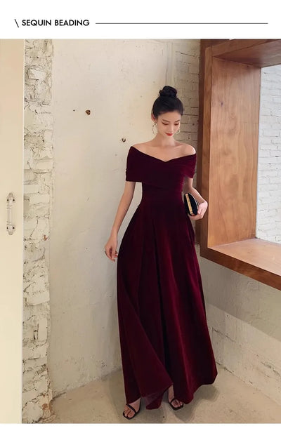 Chic Black Soft Velvet Evening Party Wedding Dresses for Women Off Shoulder Maxi Clothes
