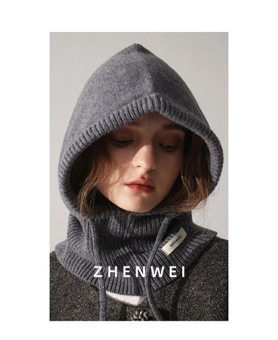 Wool Slouchy Balaclava Winter Hat for Women  Knitted Scarf