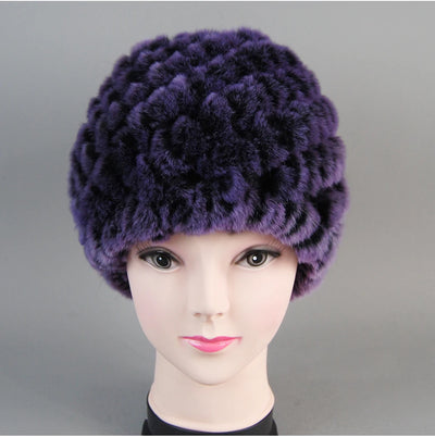 Real Rex Rabbit Winter Fur Hat For Women Russian Real Fur Knitted Cap
