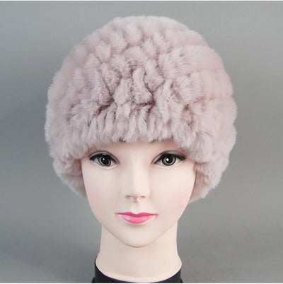 Real Rex Rabbit Winter Fur Hat For Women Russian Real Fur Knitted Cap