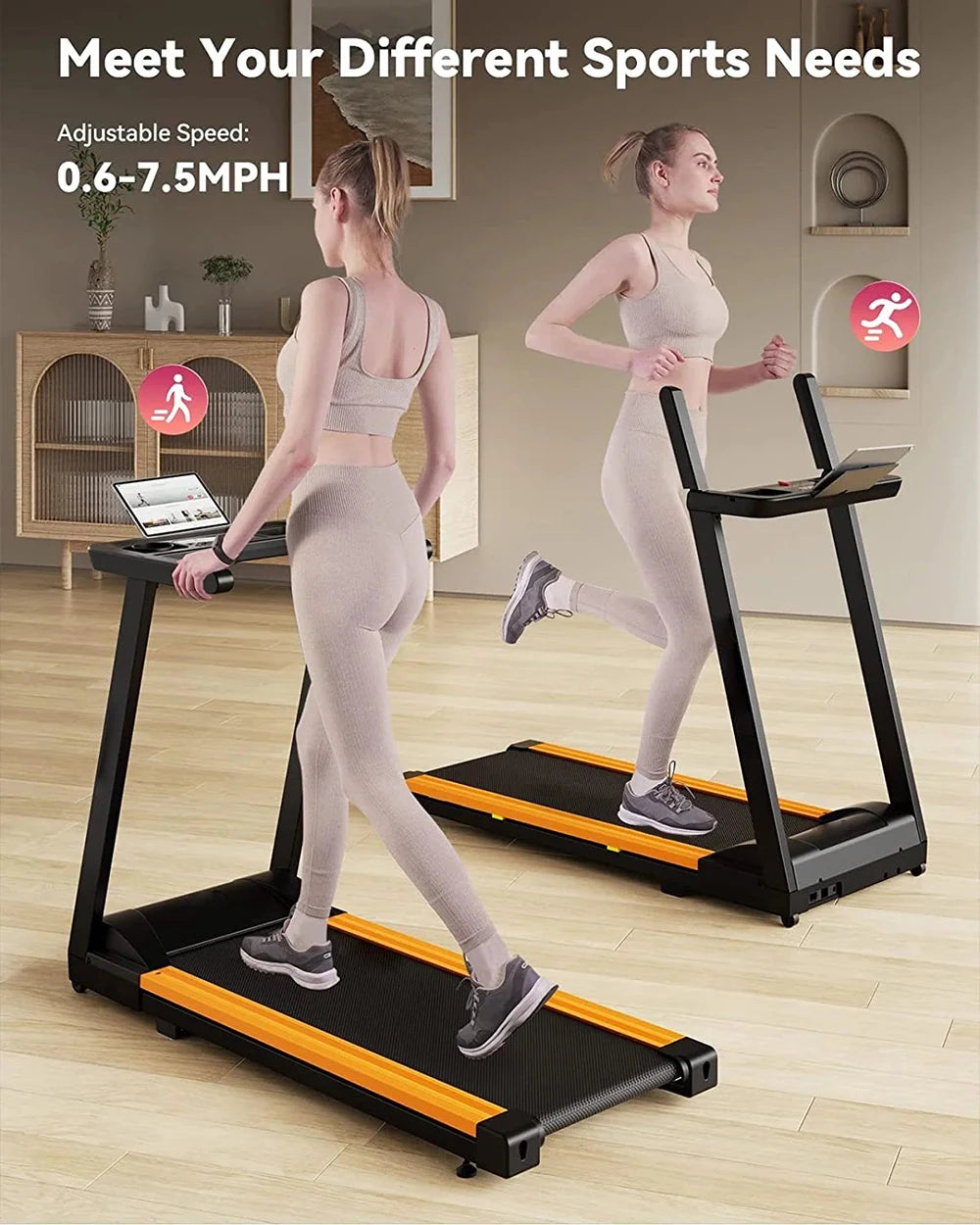 3.0HP Treadmills Electric APP Online Monitoring 7.5MPH Remote Control Foldable