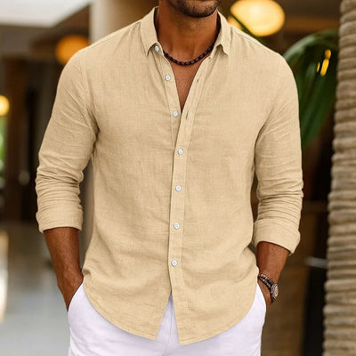 Men's Linen Shirt Summer Beachwear Button Solid Color Cotton Linen