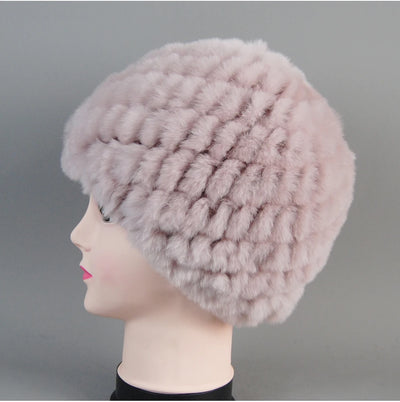 Real Rex Rabbit Winter Fur Hat For Women Russian Real Fur Knitted Cap