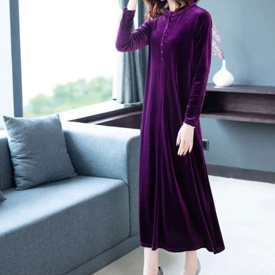 Pullover Round Neck Fashion Button Solid Color Loose and Knee Over Long Sleeve
