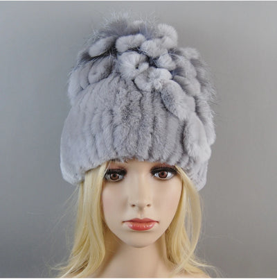 Luxury Women Fur Hat For Winter Handmade Natural Rex Rabbit Fox .