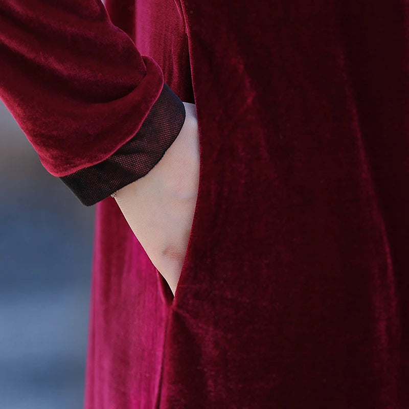 Velvet Midi Dress Women's Velvet Full Sleeve Knee-length Regular Shirt