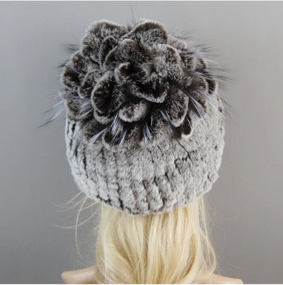 Luxury Women Fur Hat For Winter Handmade Natural Rex Rabbit Fox .