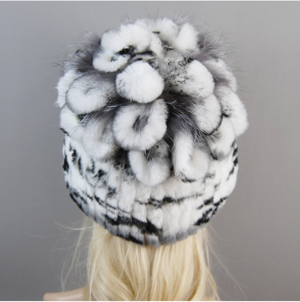 Luxury Women Fur Hat For Winter Handmade Natural Rex Rabbit Fox .