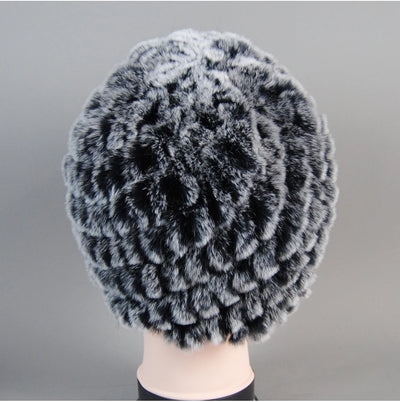 Real Rex Rabbit Winter Fur Hat For Women Russian Real Fur Knitted Cap
