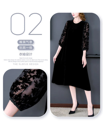 Velvet Chic Hook Flower Hollow Sexy Midi Dress Women Solid