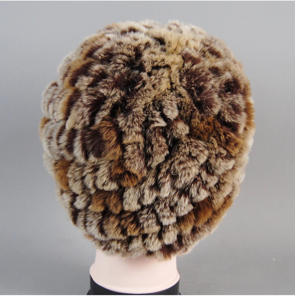 Real Rex Rabbit Winter Fur Hat For Women Russian Real Fur Knitted Cap