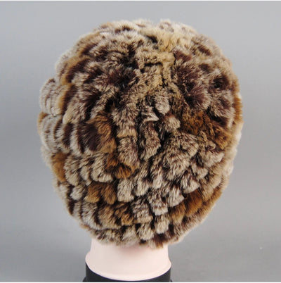 Real Rex Rabbit Winter Fur Hat For Women Russian Real Fur Knitted Cap