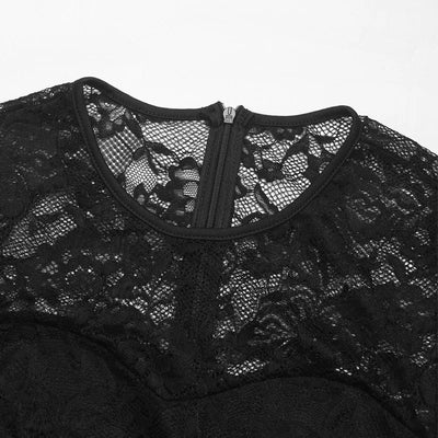 Hollow O-neck Patchwork High-waisted Lace-up Elegant Fashion.