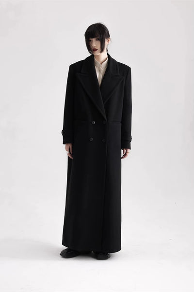 Winter Luxury Extra Long Black Warm Soft Wool & blends Coat for Women