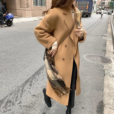 Long Wool Coat  Audrey Hepburn  Mid Length Slim Fit Woolen Overcoat