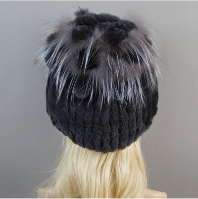 Luxury Women Fur Hat For Winter Handmade Natural Rex Rabbit Fox .